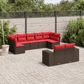 9-teiliges Gartensofa-Set mit Kissen, braun, Polyrattan
