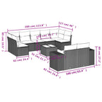 10-teiliges Gartensofa-Set mit Kissen, schwarzes Polyrattan