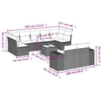 10-teiliges Gartensofa-Set mit Kissen, schwarzes Polyrattan