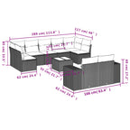 10-teiliges Gartensofa-Set mit Kissen, grau, Polyrattan
