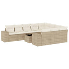 11-tlg. Garten-Sofagarnitur mit Kissen Beige Poly Rattan