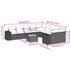 11-tlg. Garten-Sofagarnitur mit Kissen Braun Poly Rattan