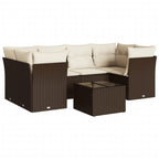 7-tlg. Garten-Sofagarnitur mit Kissen Braun Poly Rattan