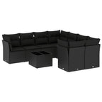 9-tlg. Garten-Sofagarnitur mit Kissen Schwarz Poly Rattan