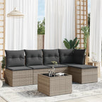 6-tlg. Garten-Sofagarnitur mit Kissen Grau Poly Rattan