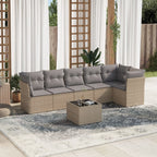 7-tlg. Garten-Sofagarnitur mit Kissen Beige Poly Rattan