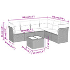 7-tlg. Garten-Sofagarnitur mit Kissen Schwarz Poly Rattan