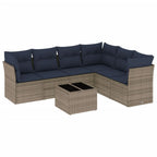 7-teiliges Gartensofa-Set mit Kissen, grau, Polyrattan