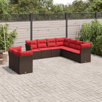9-teiliges Gartensofa-Set mit Kissen, braun, Polyrattan
