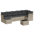 8-tlg. Garten-Sofagarnitur mit Kissen Hellgrau Poly Rattan