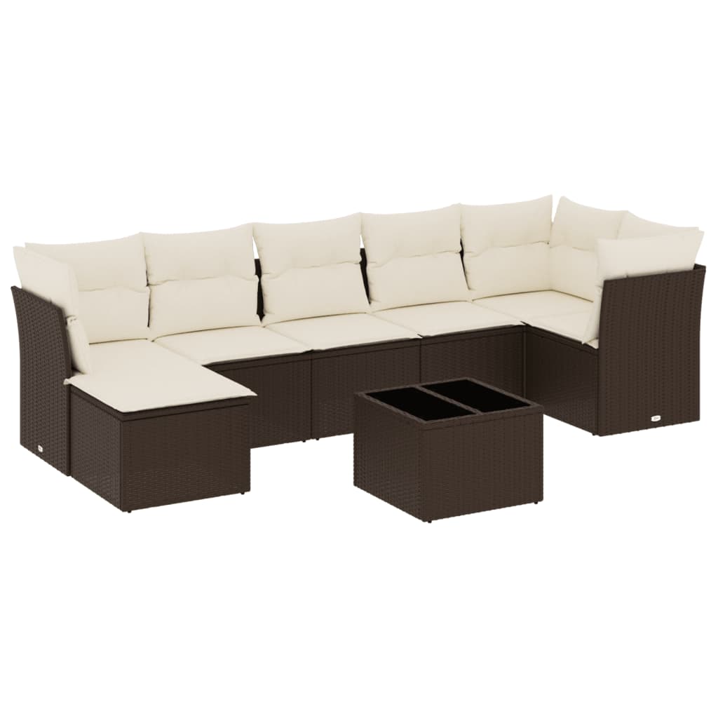 8-tlg. Garten-Sofagarnitur mit Kissen Braun Poly Rattan