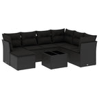 8-tlg. Garten-Sofagarnitur mit Kissen Schwarz Poly Rattan