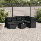 8-tlg. Garten-Sofagarnitur mit Kissen Schwarz Poly Rattan