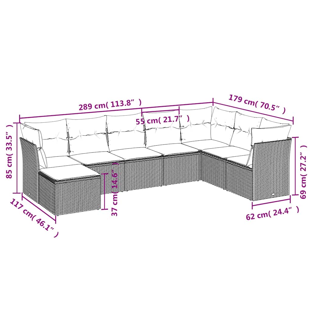 8-tlg. Garten-Sofagarnitur mit Kissen Schwarz Poly Rattan