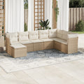 8-tlg. Garten-Sofagarnitur mit Kissen Beige Poly Rattan