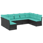 9-teiliges Gartensofa-Set mit Kissen, schwarzes Polyrattan
