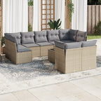 10-tlg. Garten-Sofagarnitur mit Kissen Beige Poly Rattan