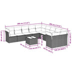 11-tlg. Garten-Sofagarnitur mit Kissen Hellgrau Poly Rattan