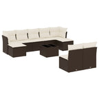 10-tlg. Garten-Sofagarnitur mit Kissen Braun Poly Rattan