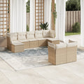 9-tlg. Garten-Sofagarnitur mit Kissen Beige Poly Rattan