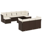 11-tlg. Garten-Sofagarnitur mit Kissen Braun Poly Rattan