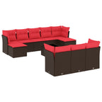 11-teiliges Gartensofa-Set mit Kissen, braun, Polyrattan