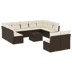 12-tlg. Garten-Sofagarnitur mit Kissen Braun Poly Rattan