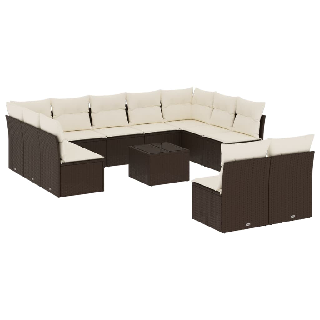 12-tlg. Garten-Sofagarnitur mit Kissen Braun Poly Rattan