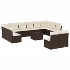 13-tlg. Garten-Sofagarnitur mit Kissen Braun Poly Rattan
