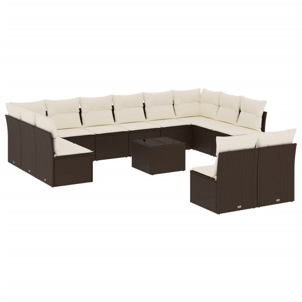 13-tlg. Garten-Sofagarnitur mit Kissen Braun Poly Rattan