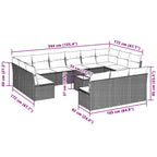 14-tlg. Garten-Sofagarnitur mit Kissen Hellgrau Poly Rattan