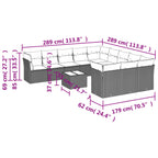 12-tlg. Garten-Sofagarnitur mit Kissen Hellgrau Poly Rattan