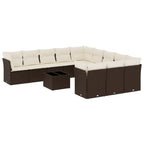 12-tlg. Garten-Sofagarnitur mit Kissen Braun Poly Rattan