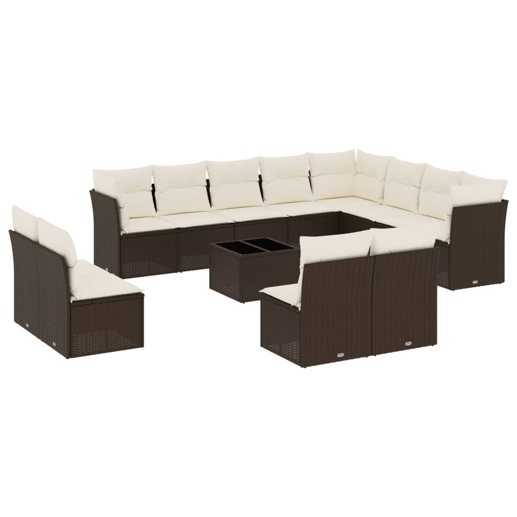13-tlg. Garten-Sofagarnitur mit Kissen Braun Poly Rattan