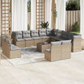 14-tlg. Garten-Sofagarnitur mit Kissen Beige Poly Rattan