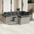 13-tlg. Garten-Sofagarnitur mit Kissen Hellgrau Poly Rattan