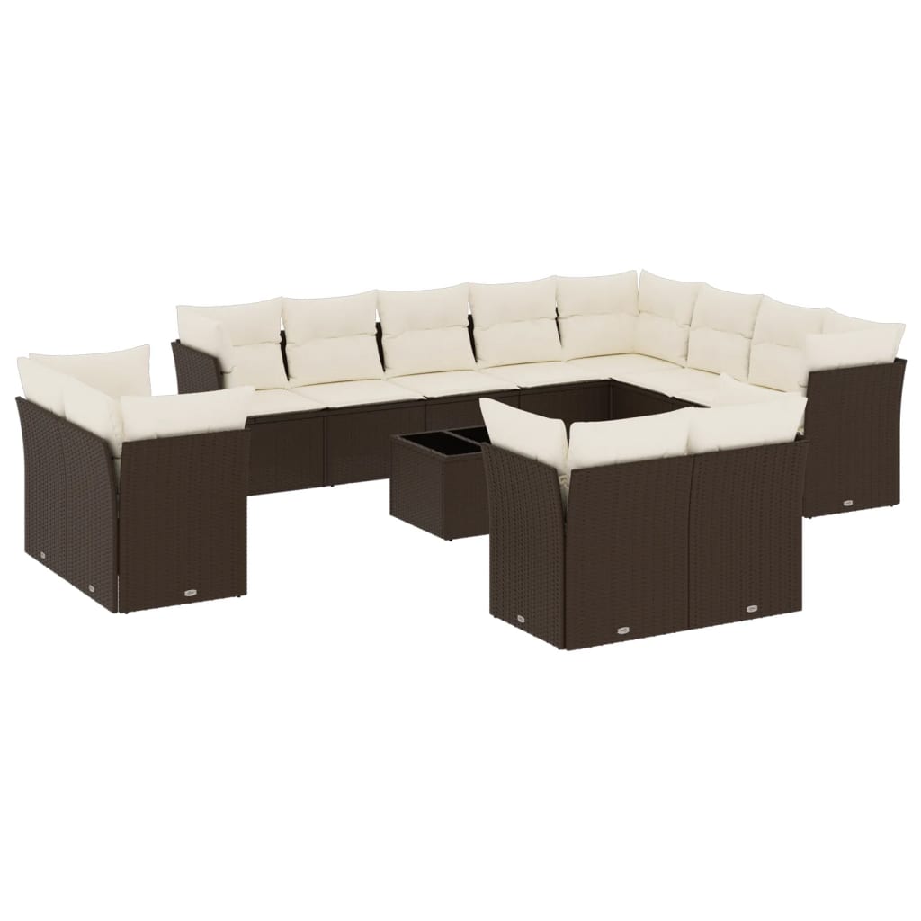 13-tlg. Garten-Sofagarnitur mit Kissen Braun Poly Rattan