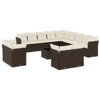 14-tlg. Garten-Sofagarnitur mit Kissen Braun Poly Rattan