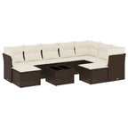 10-tlg. Garten-Sofagarnitur mit Kissen Braun Poly Rattan