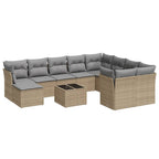 11-tlg. Garten-Sofagarnitur mit Kissen Beige Poly Rattan