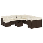 12-tlg. Garten-Sofagarnitur mit Kissen Braun Poly Rattan