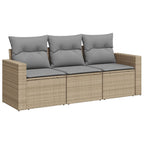 3-tlg. Garten-Sofagarnitur mit Kissen Beige Poly Rattan