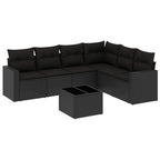 7-tlg. Garten-Sofagarnitur mit Kissen Schwarz Poly Rattan