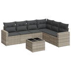 7-tlg. Garten-Sofagarnitur mit Kissen Hellgrau Poly Rattan