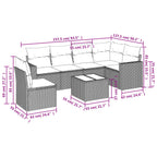 7-tlg. Garten-Sofagarnitur mit Kissen Grau Poly Rattan