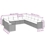 11-tlg. Garten-Sofagarnitur mit Kissen Hellgrau Poly Rattan