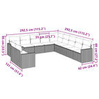 11-tlg. Garten-Sofagarnitur mit Kissen Braun Poly Rattan