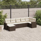 7-tlg. Garten-Sofagarnitur mit Kissen Braun Poly Rattan