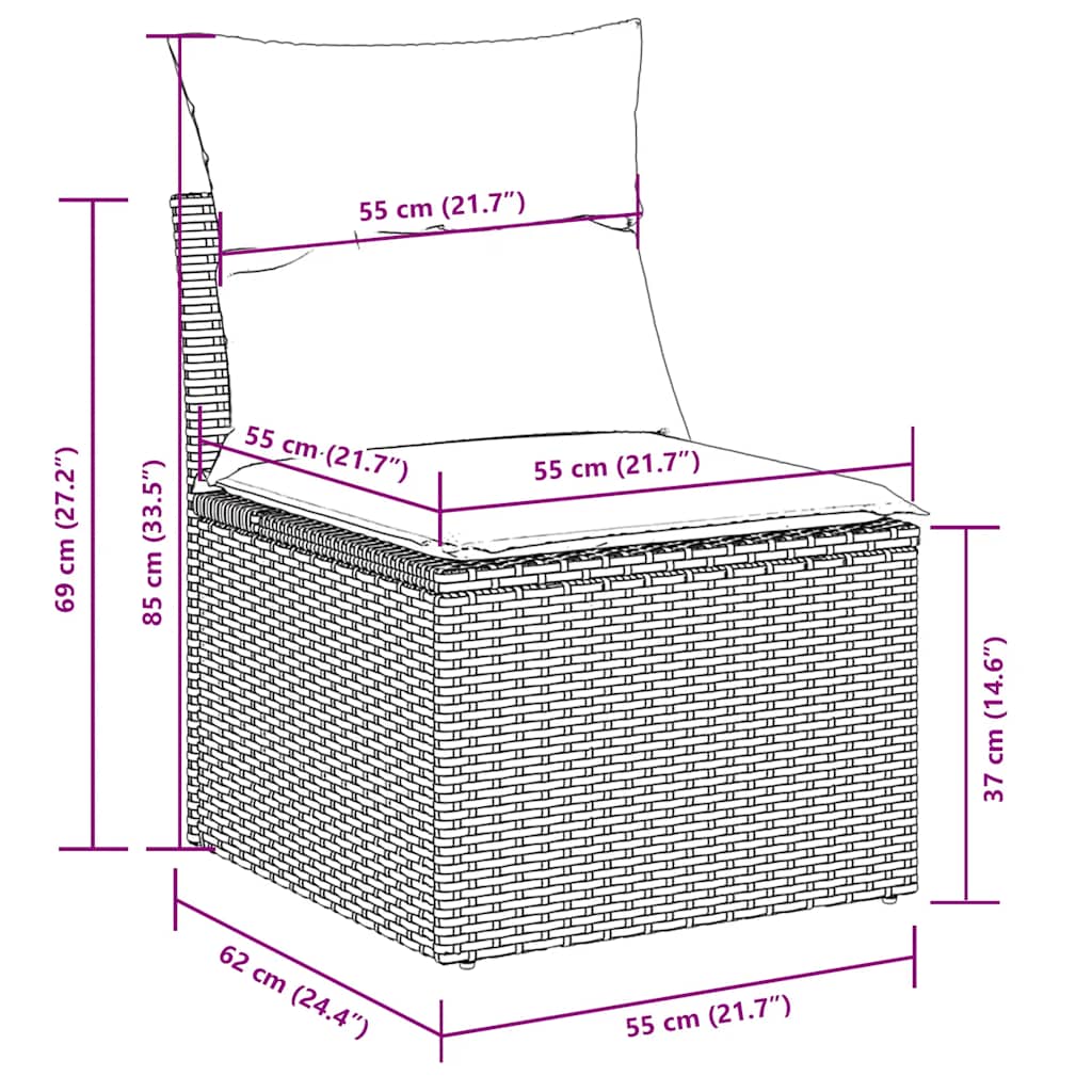 9-tlg. Garten-Sofagarnitur mit Kissen Hellgrau Poly Rattan