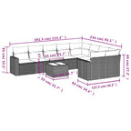 10-tlg. Garten-Sofagarnitur mit Kissen Grau Poly Rattan